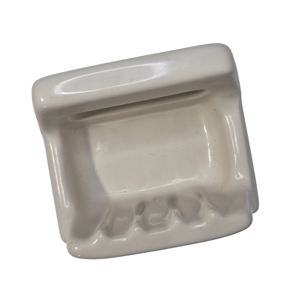 Vintage Ceramic Wall Mount Soap Dish Grab Bar Off White Cream Mid Century M505